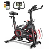 Heimtrainer Fahrrad mit APP, TOPUTURE Leiser LCD Ergometer Heimtrainer bis 150KG,15 KG Schwungrad Spinning Bike Indoor mit Widerstand, Fitnessbike für zuhause Mit Weicher Sitz