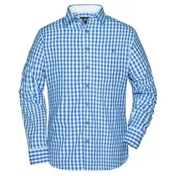 Herren Trachtenhemd JN638, königs-blau/weiß, Größe S - blau - S