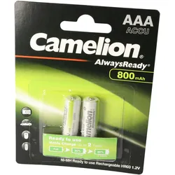 Camelion AAA, Micro LR3, HR03, NiMH Akku mit 800mAh in 2er Blisterverpackung, Always Ready mit geringer Selbstentladung, Ready to Use Akku