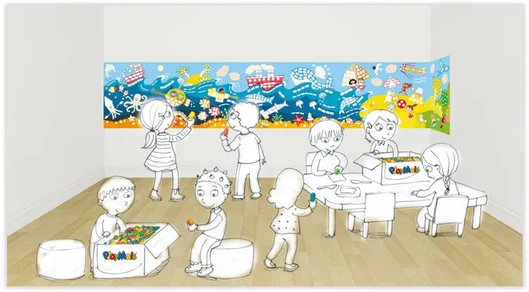 PlayMais Wandbild-Set Bastelset 4 Friese 42x30 cm, bunt, Maisstärke - 3D-Mosaik, fördert Kreativität, 3-7 Jahre