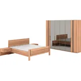 Musterring Schlafzimmer-Set Sorrent, Kleiderschrank, Bett & Nachtkommoden, teilmassiv Eiche, (2er-Set Nachtschränke, Drehtürenschrank 300 cm, Bett 180x200 cm), Bett mit Stollenfuß, Eiche teilmassiv, Spiegeltüren in Parsol-Bronze braun