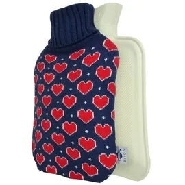 Axion axion® Wärmflasche mit Bezug – in blauem Strick Herzen (33x20 cm) 1 St