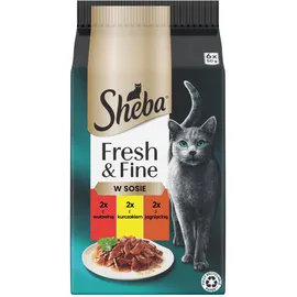 Sheba 6x50g Fresh&Fine & Fine - Katzennassfutter in Sauce Huhn, Rind, Ente)