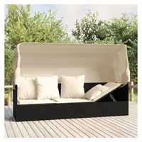 furnicato Loungebett Outdoor-Schwarz 203x65x127 cm mit Dach und Kissen, 1 Teile schwarz