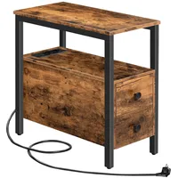 HOOBRO Beistelltisch mit Ladestation, Sofatisch mit 2 Schubladen und