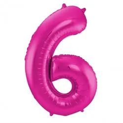 Folat XL Folienballon Zahl 6 in magenta, 86 cm, 1 Stück, Helium Ballon (unbefüllt) - Luftballon