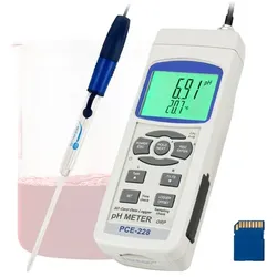 PCE Instruments PH-Messer PCE-228LIQ inkl. pH-Elektrode PE-03 | Edelstahltemperaturfühler|Bier/Blut/Milchprodukte