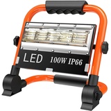 LED Baustrahler, 100W Strahler Akku, Drehbare Tragbare Arbeitsleuchte, Wasserdichte Superhell Suchscheinwerfer, Wiederaufladbare LED Arbeitsleuchte für Garage Outdoor Camping Angeln (Klumpig Lampe)