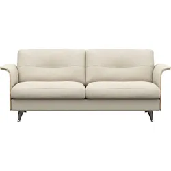 2,5-Sitzer FLEXLUX "Glow Sofa, Couch", weiß (warm weiß), B:191cm H:81cm T:91cm, 100% Echteder, Sofas, Premium-Sitz: Kaltschaum & Federkern, Arml. Walnuss, Fuß Alu