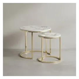 KADIMA DESIGN Design Beistelltisch 2er Set Marmor Optik Rund, Couchtisch 2 in Weiß | Gr.: onesize