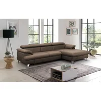 COTTA Ecksofa David Echtleder, Echtleder mit Schlaffunktion & Bettkasten braun