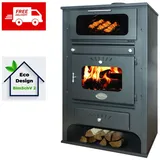 Kaminofen Holzofen Wasserführend Zvezda GF VR 16 Backofen mit Glas 24 kW EEK A - Schwarz