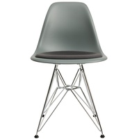 Vitra Stuhl Eames Plastic Side Chair  83x46.5x55 cm granitgrau mit Sitzpolster dunkelgrau, Gestell: verchromt, Designer Charles & Ray Eames