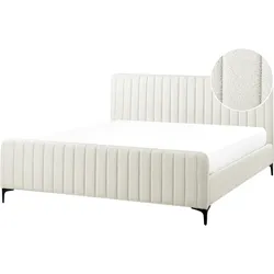 Bett mit Lattenrost Bouclé LUNAN 180 x 200 cm Cremeweiß