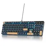 SbocKeeb Full Size Mechanische Gaming Tastatur 104 Tasten with Nummernblock,Kabelgebundene RGB LED Tastatur mit Rote Schaltern, Anti-Ghosting QWERTY Amerikanische Layout V200-BlueSamura-B