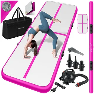 Kesser Turnmatte Aufblasbar Airtrack Fitness-Matte Gymnastikmatte inkl. Tragetasche & elektr. Luftpumpe Yogamatte, Tumbling Matten, Rosa /
