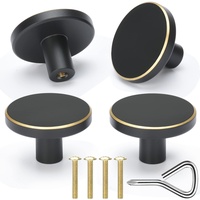 drado Möbelknöpfe 4 Stück Schrankknöpfe aus Messing, Runde Küchenknöpfe für Schlafzimmer, Badezimmer (Schwarz + Gold)