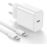 20W Apple Ladegerät [Apple MFI Zertifiziert] mit 2M Lightning Ladekabel, Ladeadapter Schnellladung, USB C Schnellladekabel, Ladestecker, geeignet für iPhone 14/13/12/11/Plus/Pro Max/XS/iPad -Weiß