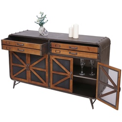 Sideboard MCW-F91, Kommode Schrank Highboard, Industrial Tanne Holz Metall 80x126x38cm, braun-schwarz
