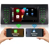 Autoradio Carplay Für BMW E39 E53 M5 X5 5er Radio Kompatibel Wireless Carplay Navi Android auto Wireless Autoradio Mit Bluetooth DSP EQ Subwoofer Lenkradsteuerung USB AM FM RDS Radio 7 Zoll Bildschirm