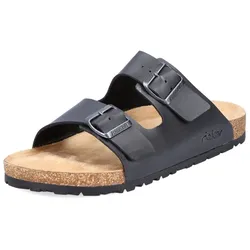 Pantolette RIEKER, Herren, Gr. 40, schwarz, Lederimitat, klassisch, Schuhe, Sommerschuh, Schlappen, Hausschuh, mit zwei Schnallenverschlüsse