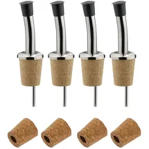 Westmark 4 Spirituosen-/Öl-Ausgießer + 4 Ersatzkorken, mit Kläppchen, mit Luftröhrchen, Kunststoff/rostfreier Edelstahl, Naturkorken, Inox Standard, Silber, 451022E3