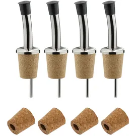 Westmark 4 Spirituosen-/Öl-Ausgießer + 4 Ersatzkorken, mit Kläppchen, mit Luftröhrchen, Kunststoff/rostfreier Edelstahl, Naturkorken, Inox Standard, Silber, 451022E3