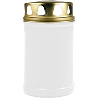 HS Candle Grabkerze (1-tlg), Grabkerze Grablicht Grableuchte mit goldenem Deckel weiß
