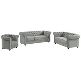 vente-unique Couchgarnitur 3+2+1 - Samt - Hellgrau - CHESTERFIELD