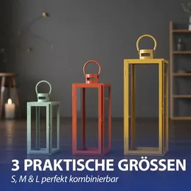 Cepewa Laterne 3er Set Metall Glas Grün/Orange/Gelb