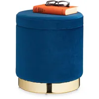 Relaxdays Samthocker mit Stauraum, blau Dunkelblau,Gold