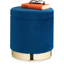 Relaxdays Samthocker mit Stauraum, blau Dunkelblau,Gold