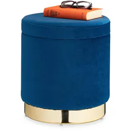 Relaxdays Samthocker mit Stauraum, blau Dunkelblau,Gold