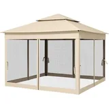 Outsunny Tonnelle de Jardin Pop-up pavillon Faltbar, 3 x 3 m, Metall Polyester, Wasserdicht Anti-UV, Moskitonetze + Transporttasche, Creme   Aosom