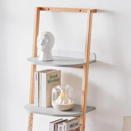 SoBuy Leiterregal mit 4 Ebenen Bücherregal Grau Natur, Holzwerkstoff, Holz, Buche, 44x169x39 cm, Wohnzimmer, Regale, Bücherregale