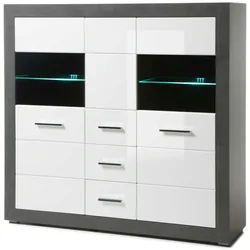 Furn.Design Highboard in weiß Hochglanz und grau Stone Wohn- und Esszimmer Vitrine 149 x 142 cm Briard