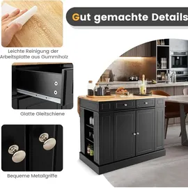 Costway Kücheninsel mit erweiterbarer Arbeitsplatte, Seitenregalen Schwarz