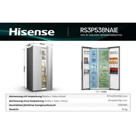 Hisense RS3P538NAIE Side-by-Side (527 l, 1786 mm hoch, Inox Silber)