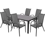 Mojawo Gartengarnitur Sitzgarnitur Stapelstühle Stapelsessel 7teilig 160x90cm - Grau/Schwarz