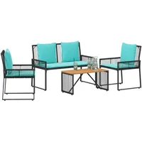 vidaXL Gartenlounge Set 9-tlg. Schwarz/Türkis