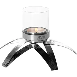 Kerzenhalter FINK "CLAIRE, mit Glaszylinder", silber (silberfarben), H:14,5cm Ø:25cm, Edelstahl, Kerzenhalter, Teelichthalter aus Edelstahl, 1-flammig