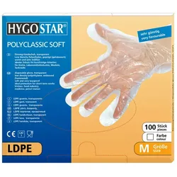 50x100 Einweghandschuhe aus LDPE Polyclassic Soft 18 my 29 cm lang  Einweg Handschuhe Einmalhandschuhe