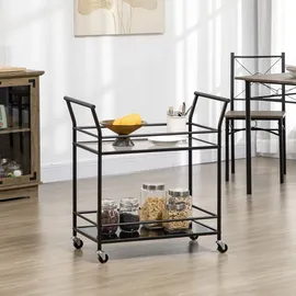 Homcom Küchenwagen mit 2 Ablagen auf Rollen, Metall, Schwarz 75 x 40 x 80 cm