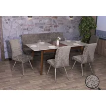 MCW Esszimmer-Set MCW-G55, 4er-Set Stuhl + Sitzbank 180cm, Edelstahl gebürstet Stoff/Textil Chenille ~ dunkelgrau