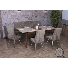 MCW Esszimmer-Set MCW-G55, 4er-Set Stuhl + Sitzbank 180cm, Edelstahl gebürstet Stoff/Textil Chenille ~ dunkelgrau