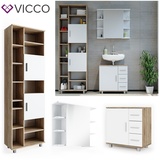 Vicco Badmöbel Set ILIAS Weiß Eiche Bad Spiegel Kommode Unterschrank Badschrank