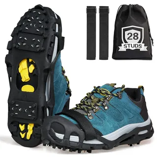 Grödel Steigeisen Schuhspikes Schuhkrallen Schuh Spikes Grödeln Traktion Eisspikes für Bergschuhe Schuhe EIS Klettern Bergsteigen Angeln Trekking Winter Outdoor (28 Zacken, L)