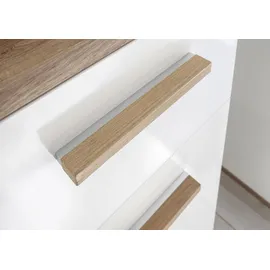 Saphir Hängeschrank SAPHIR "Quickset Badschrank 50,5 cm breit mit 1 Tür und 2 Glas-Einlegeböden", weiß (weiß glanz, riviera eiche), B:50,5cm H:74,5cm T:20,5cm, Holzwerkstoff, Schränke, Hängeschrank, Badezimmer-Hängeschrank inkl. Türdämpfer, Holzgriffe