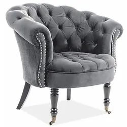 Casa Padrino Luxus Chesterfield Samt Sessel Grau / Schwarz - Chesterfield Möbel