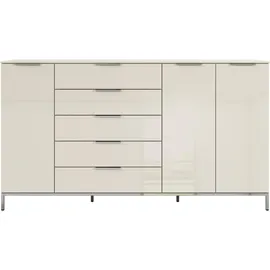 Rauch Kombikommode RAUCH "Kommode Türkommode Sideboard Kombikommode FLIPP mit Glasfront", beige (beige, glas beige (champagner)), B:200cm H:111cm T:42cm, Holzwerkstoff, Sideboards, Kombikommode, 3-türig mit 5 Schubladen und Soft-Close-Funktion sowie Glasfront